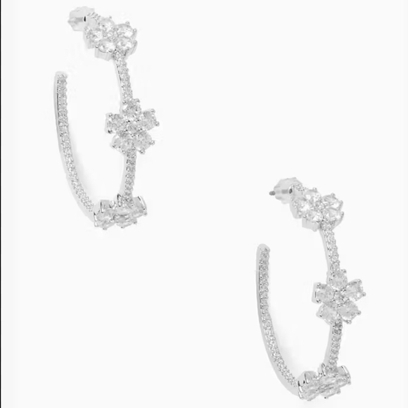 Kate Spade Silver Cubic Zirconia Floral Hoops - Picture 1 of 4